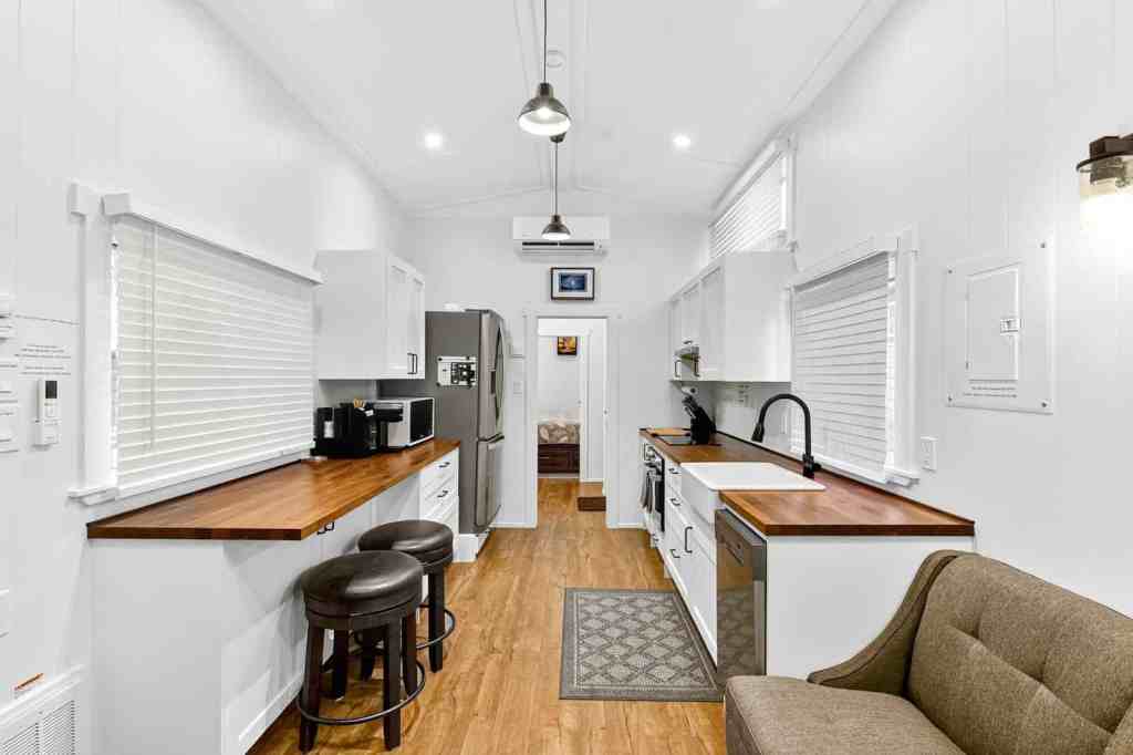 Living area in a self-contained cabin at Chims Cabins in Port Alberni